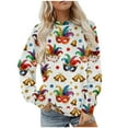 thumbnail image 2 of Gamivast Carnival Theme Shirts for Women Funny Mask Graphic Long Sleeve Drop Shoulder Sweatshirts Trendy Round Neck Party T-Shirt Mardi Gras Day Outfits, 2 of 6