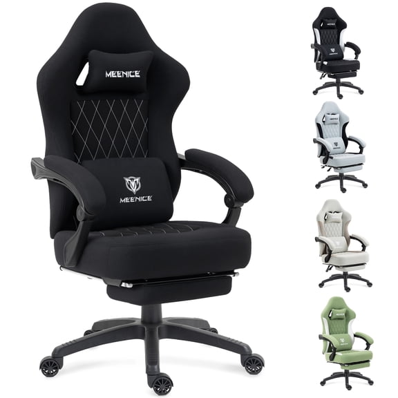 GOOSEA Ergonomic Gaming Chair with Massage Lumbar Support and Footrest — PU Leather Reclining Computer Desk Chair with Pocket Spring Cushion for Adults, Big and Tall Game Chair, Black