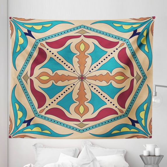 Spanish Tapestry, Azulejo Talavera with Ottoman Moroccan Effects Portuguese Culture Print, Fabric Wall Hanging Decor for Bedroom Living Room Dorm, 5 Sizes, Multicolor, by Ambesonne