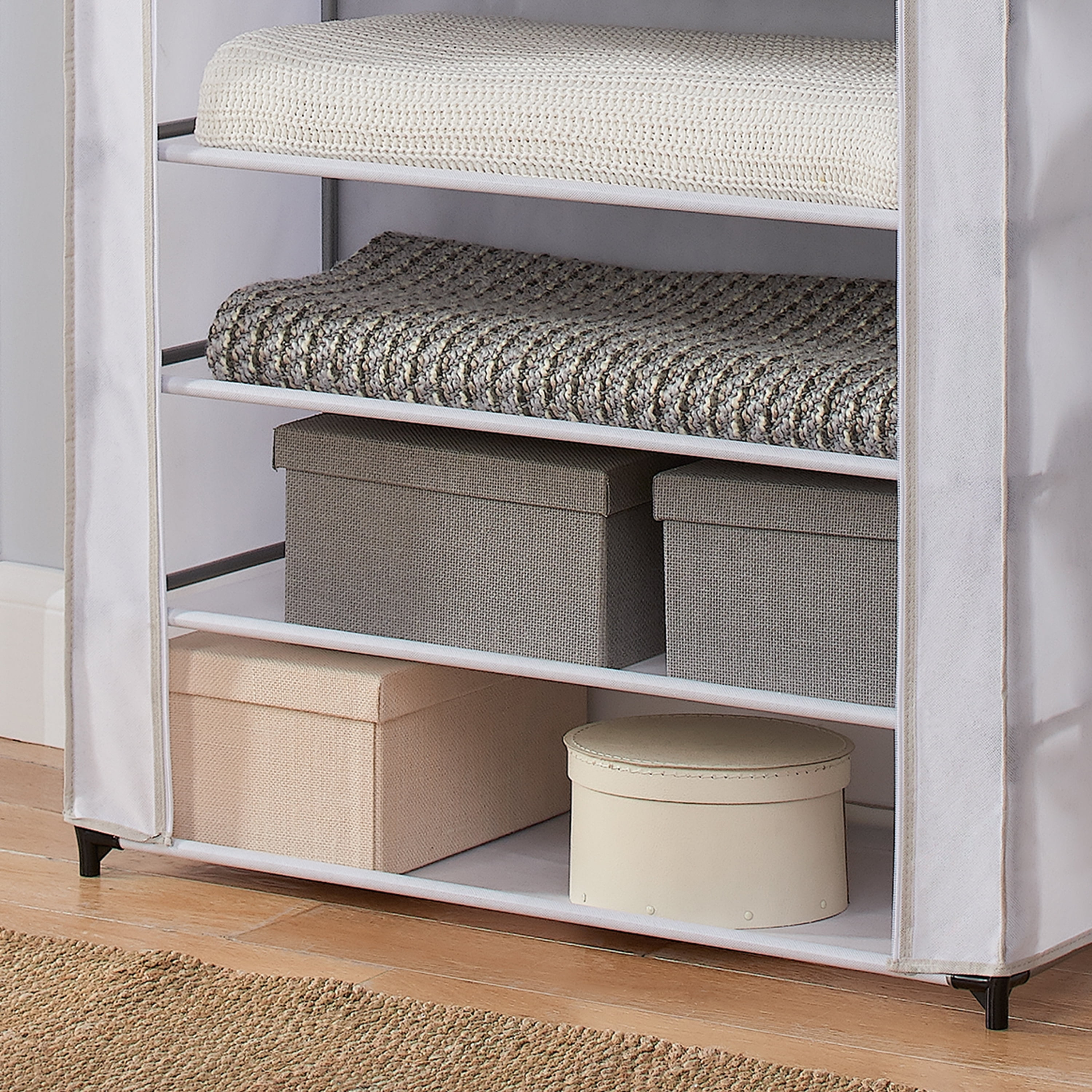 Mainstays Wide Flex Closet Shelf Storage Bin, Arctic White