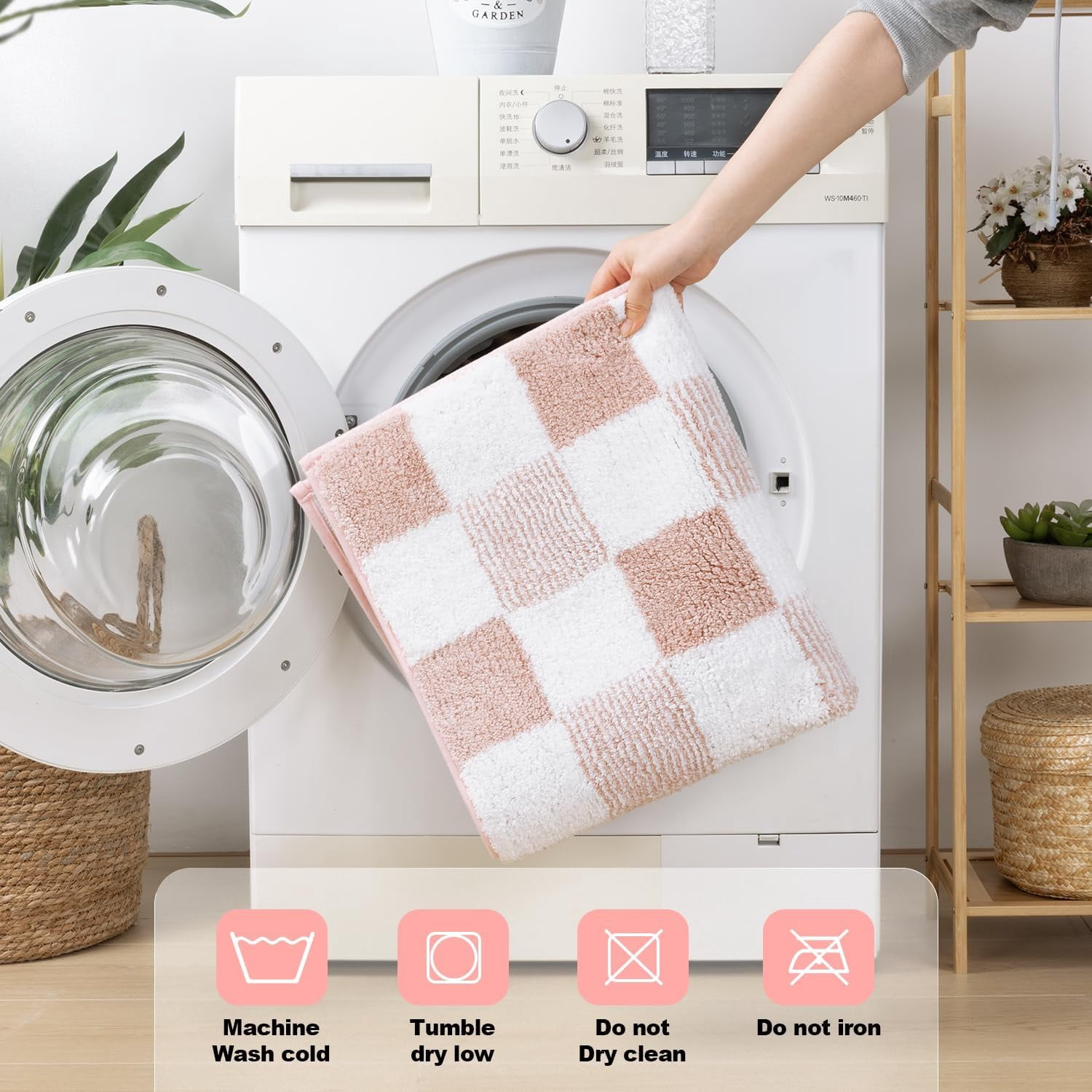 Bathroom Rugs, Yamaziot Checkered Bath Rugs Set 3, Non Slip Absorbent Bathroom Runner with Toilet Cover Mat, Washable Extra Soft Microfiber Floor Carpet