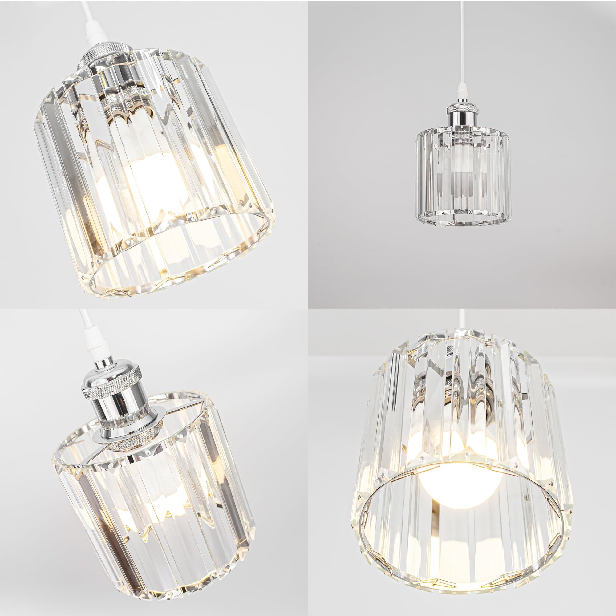 Kiven L-Type Track Lighting Pendants Adjustable Height,L Track Pendant Lights with Crystal Lampshade,Farmhouse Track Lighting Fixture for Restaurant Kitchen Home,Silver(3 Pack)
