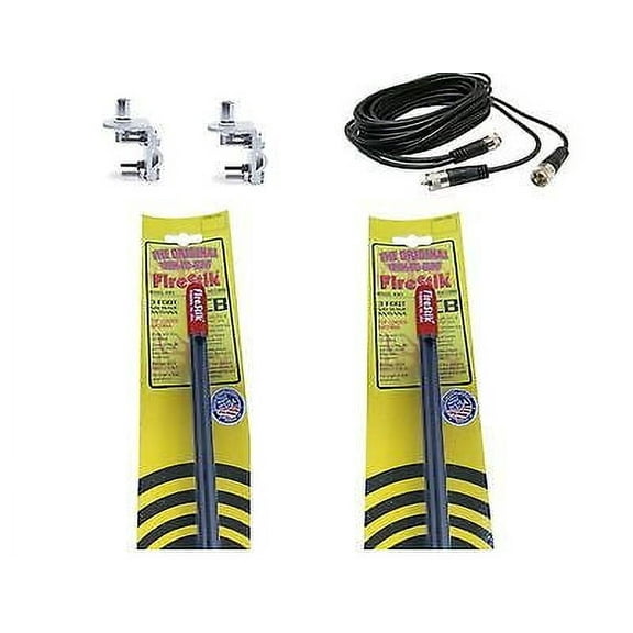 NEW 2 FIRESTIK 2 KW3 B 3FT BLACK CB ANTENNAS, 18FT DUAL COAX, BRACKETS & STUDS