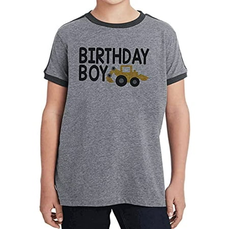 

7 ate 9 Apparel Boy s Birthday Boy Construction Truck Grey Retro Ringer Tee