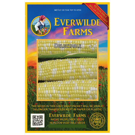 Hybrid Corn - Everwilde Farms - 100 Delectable F1 Hybrid Bicolor Sweet Corn Seeds - Gold Vault Jumbo Bulk Seed Packet