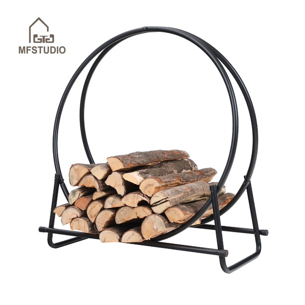MF Studio 30 Inches Tubular Steel Log Hoop Firewood Rack, Heavy Duty