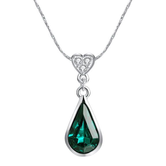 Yoursfs Womens Crystal Pendant Birthstone Necklace Teardrop Emerald Green Necklace 18K White Gold Plated Chain Jewelry Gift for Mother Wife