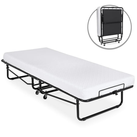 Best Choice Products Folding Rollaway Cot-Sized Mattress Guest Bed with 3in Memory Foam, Locking Wheels, Steel Frame, (Best Hotel Beds For Sale)