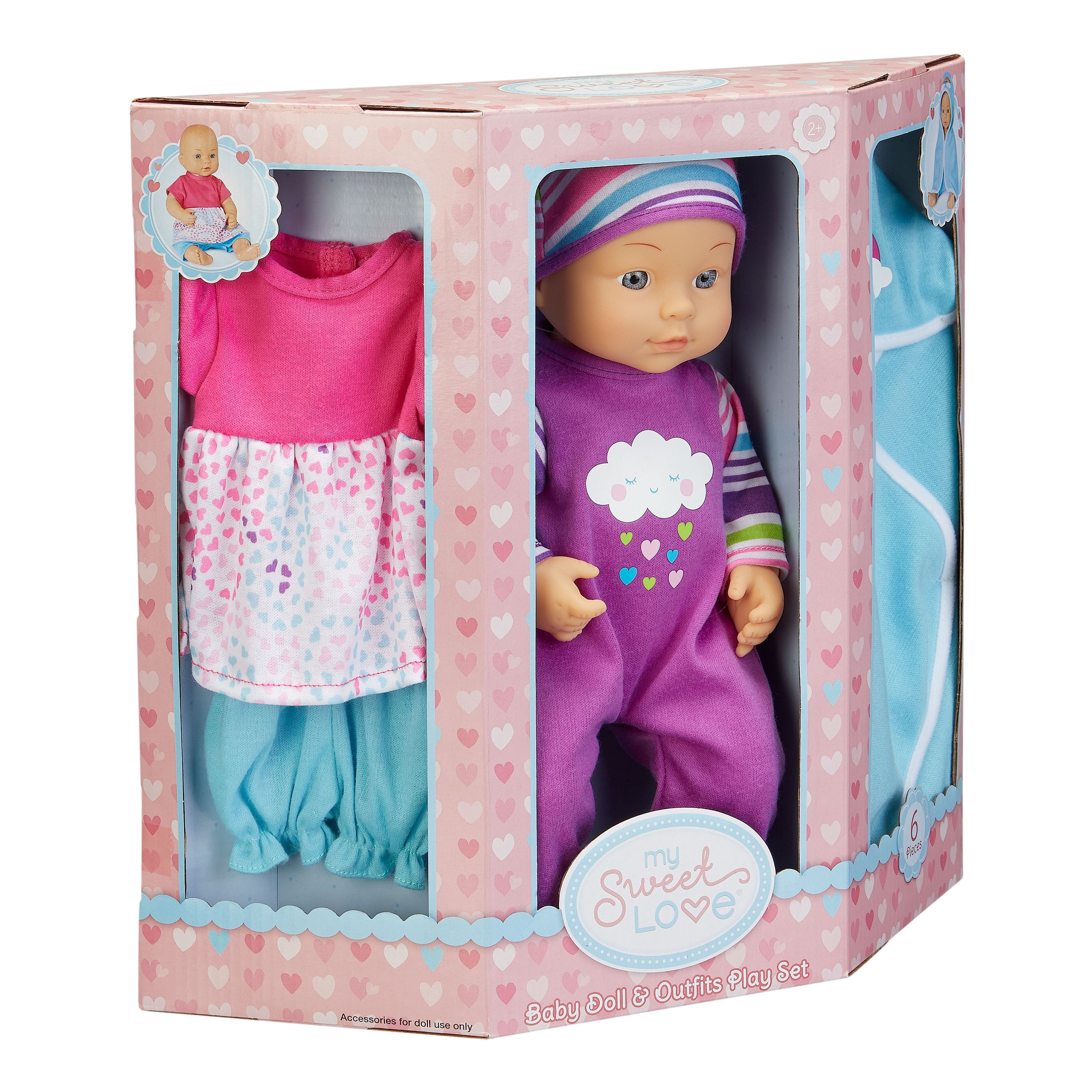 My Sweet Love 12.5" Baby Doll and Outfits Play Set, Rainbow, 6 Pieces