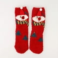 thumbnail image 3 of Arlun 1 Pair Lined Medium Tube Socks for Women Fuzzy Cozy Soft House Mid-Calf Socks Cute Snowman Reindeer Santa Graphic Design Grippers Slipper Socks for Christmas Red3 One Size, 3 of 3