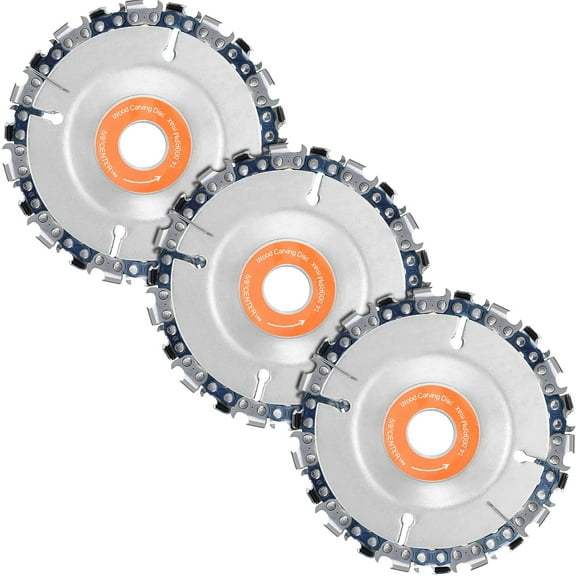 Lsupdaol 3 Pieces Grinder Wood Carving Chainsaw Disc, Angle Grinder Wood Cutting Chainsaw Wheel Disc Removal Stump for 4-1/2 Inch Angle, 5/8 Inch Inner Diameter Chainsaw, Cutting Disk (22 Teeth)