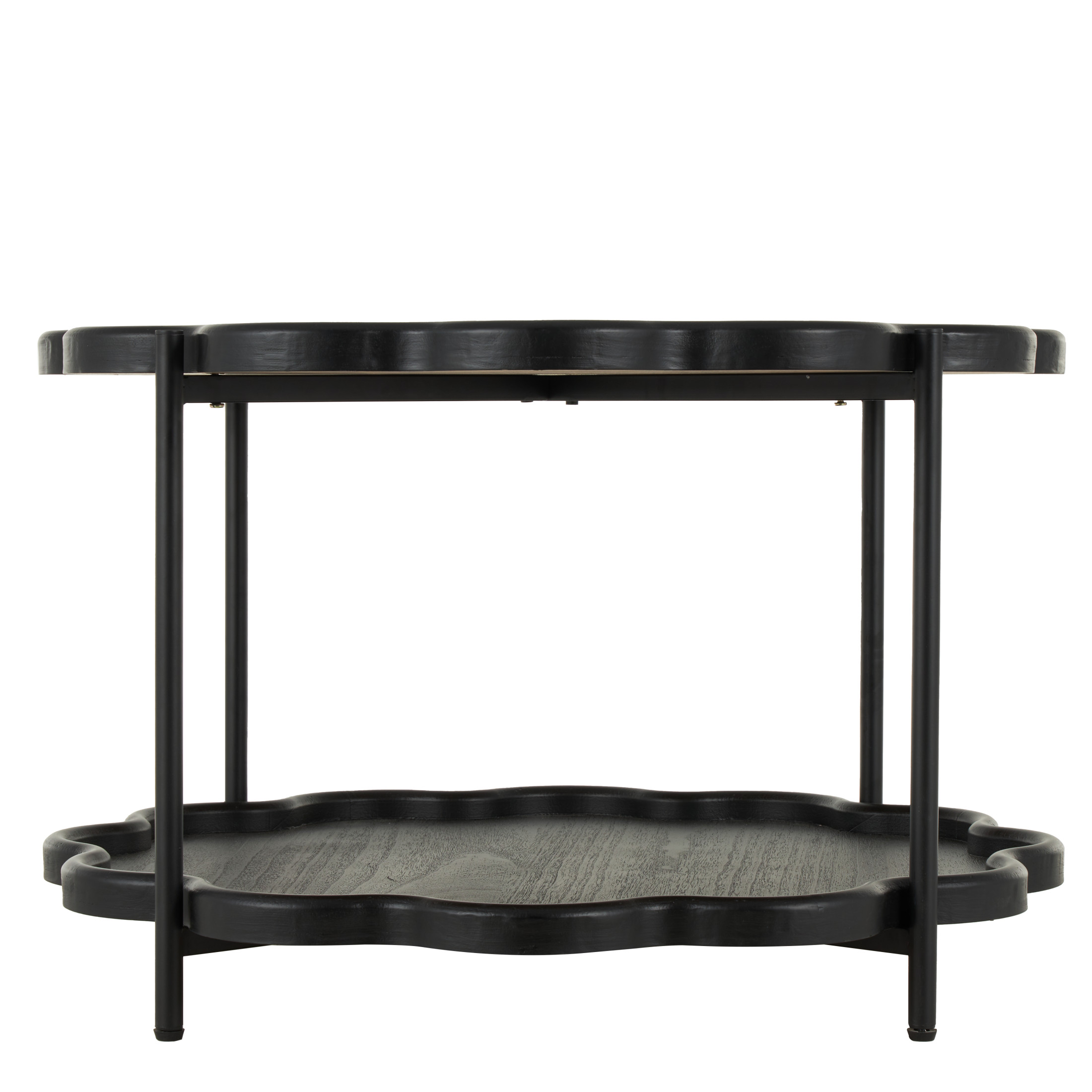 DecMode 32" x 20" Black Wood Floral Inspired 2 Level Coffee Table with Metal Legs, 1-Piece