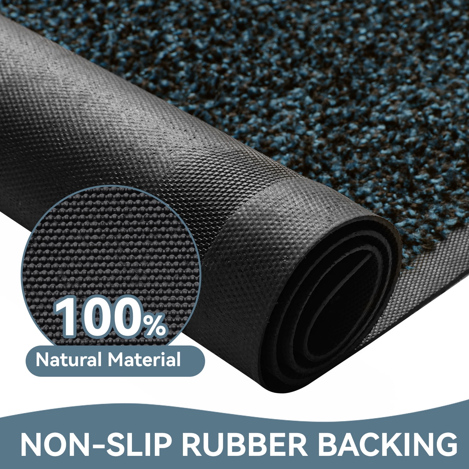 VUNATE 17" x 30" Dirt Trapper Indoor Door mat Non Slip Front Door Mats Absorbent Rubber Entrance Rug Durable Heavy Duty Outdoor Mats Washable Welcome Mats for Outside Blue
