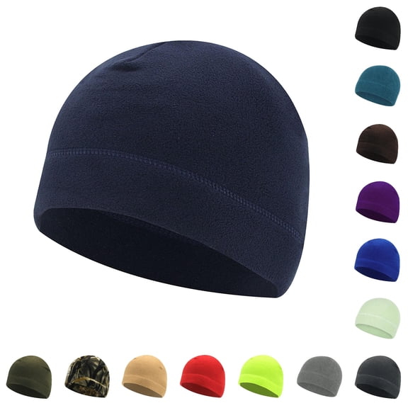 XIAOCHA Mens Wind‑Resistant Fleece Beanie Solid Slim Crown Outdoor Trek Fall Winter Cap,Navy