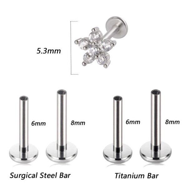 1PC G23 TitaniumSteel 16G CZ Gem Moon Labret Lip Bar Ring Crystal Flower Ear Cartílago Tragus Helix Piercing Tornillo Fit Top 16g Tan Jianjun unisex