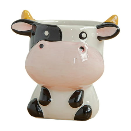 Cartoon Cute Succulent Pots Animal Flower Pot Potting Ceramic Tabletop Plants Planter Containers Kitchen Indoor office and home Houswarming Gifts Cow 8x6.5x7.5cm
