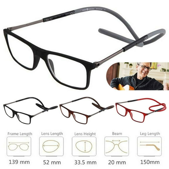 Magnetic Reading Glasses Men Women Front Connect Adjustable Temples Eyeglass Around Neck Hanging Readers 1.0,Black