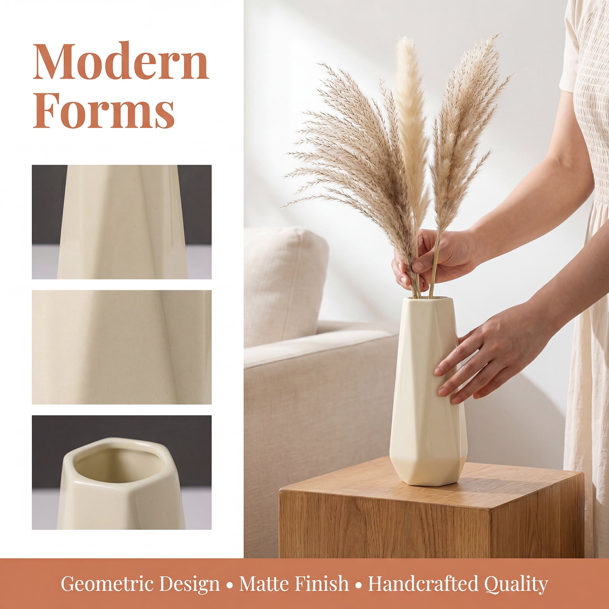 Unique Bargains Matte Ribbed Cylinder Vases Cream Yellow 3.5"L x 3.5"W x 8.1"H