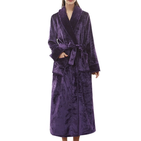 

Colisha Ladies Soft Lounge Wear Bathrobe Nightwear Belted Nightgowns Lightweight With Pockets Robe Purple M