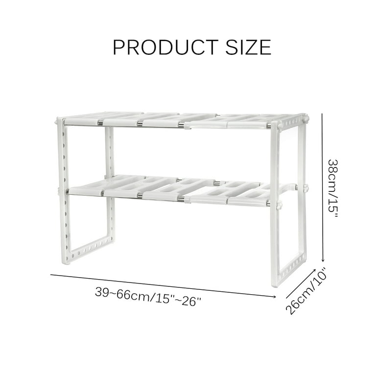 Ubesgoo 2 Tiers Expandable Stackable Under Sink Storage Shelf Rack Adjustable Storage Shelving Unit Cabinet Organizer for Kitchen Bathroom Home, White