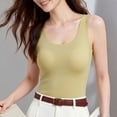 thumbnail image 4 of Padded Undershirts for Women Solid Color Scoop Neck Seamless Tank Top with Built-In Bra Soft Summer Everyday Cami Green 3XL, 4 of 9
