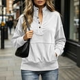 thumbnail image 1 of hoksml Women's Corduroy Henley Sweatshirt Stand Collar Pocket Long Sleeve Loose Pullover for Casual Travel Soft, 1 of 6