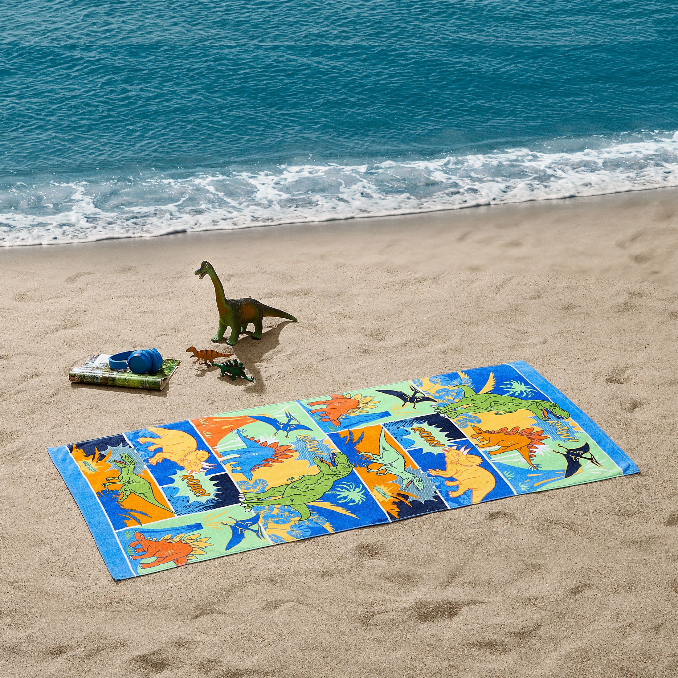 Mainstays Cotton Blend Multi-color Dinosaur Beach Towel, 28" x 60"