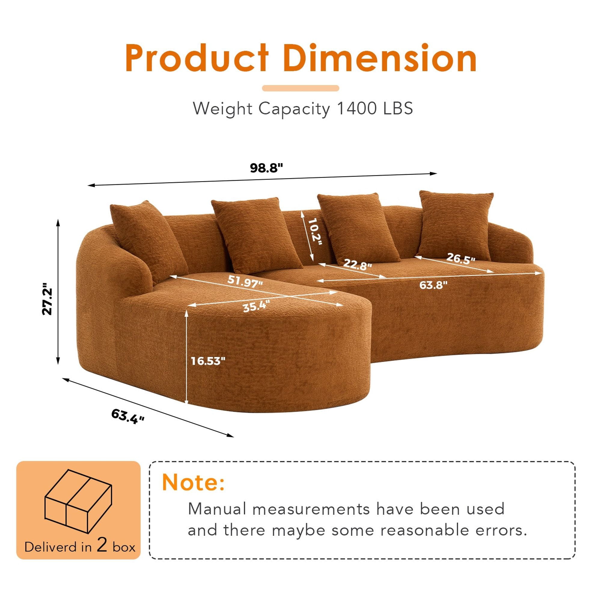 Sailvan L-Shape Sectional Sofa, 30D High-Density Foam Modular Chenille Couch for Living Room