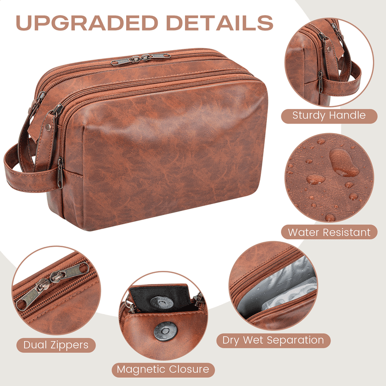 DAKOMM Toiletry Bag, Water-Resistant Leather Travel Organizer photo 4