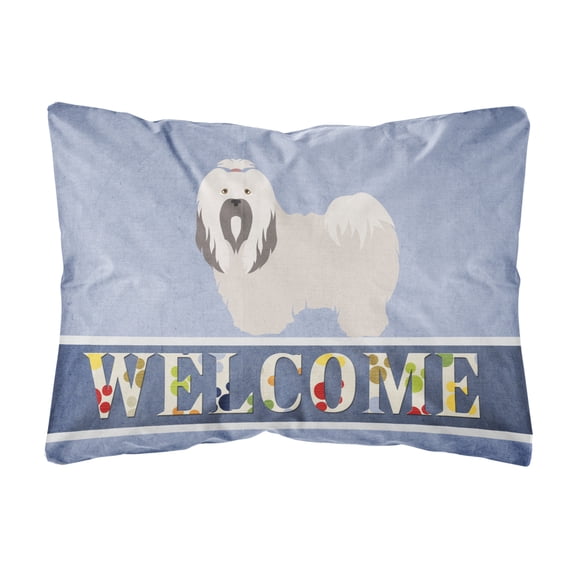 Carolines Treasures BB8319PW1216 Lhasa Apso Welcome Canvas Fabric Decorative Pillow, Blue, 12H x16W, multicolor