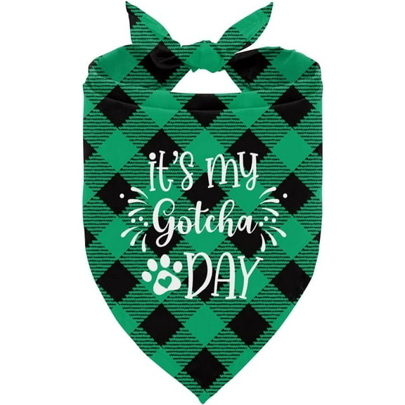 It''s My Gotcha Day Dog Bandana, Dog Bandana, Green Buffalo Plaid Pet Scarf, Pet Dog Scarf Accessories, Pet Dog Triangle Scarf, Dog Bandana for Dogs, Funny Cute Dog Bandana (C64)