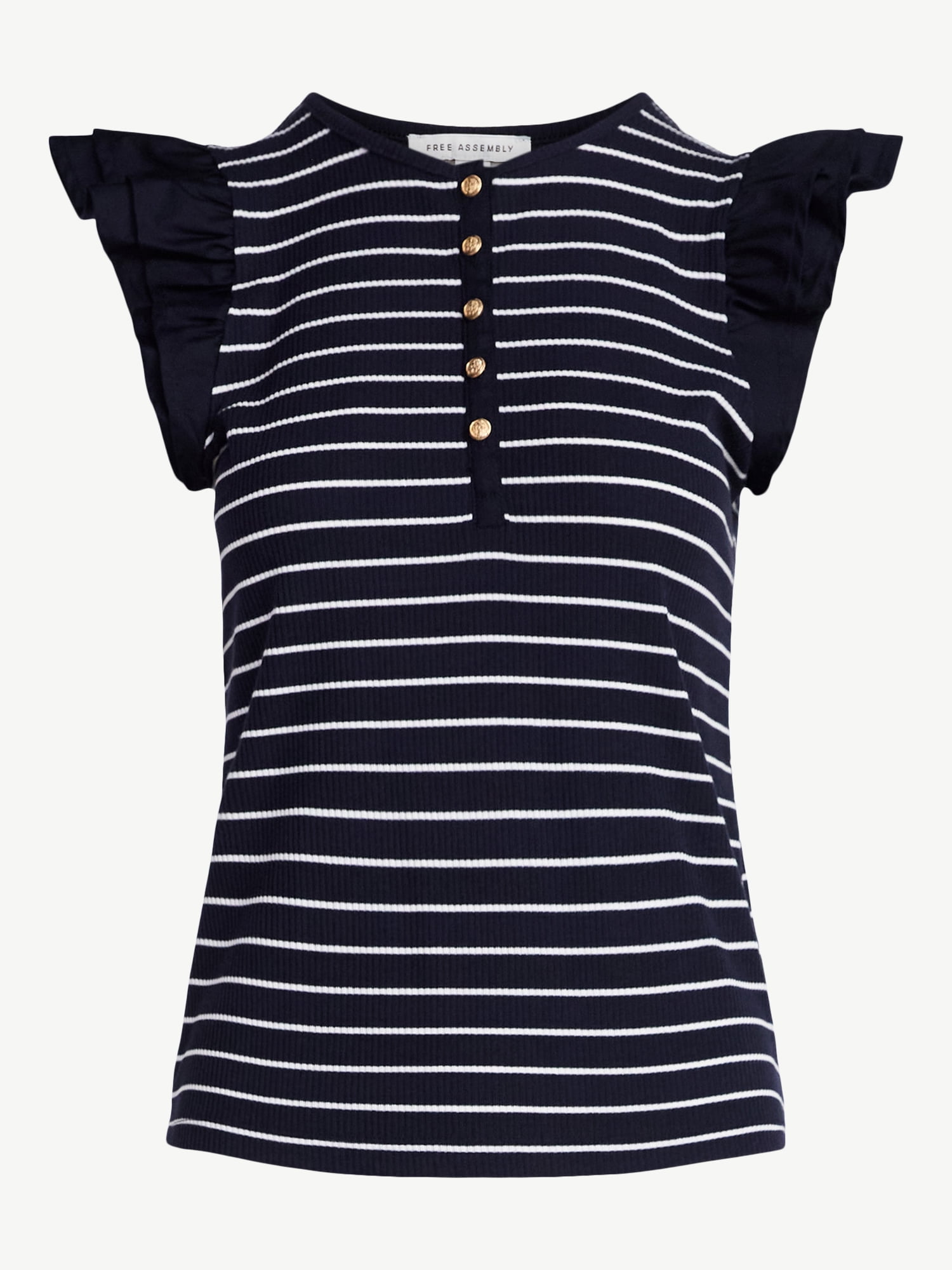 Free Assembly Women's and Women’s Plus Flutter Sleeve Henley Top, Sizes XS-4X