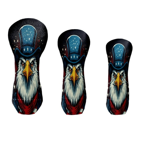 Golf Club Head Cover Waterproof Leather for Driver Golf Accessories Men Women Golf Gift for Golfers 1/3/5 Fairway Wood Cover USA Flag Eagle Hat Pattern
