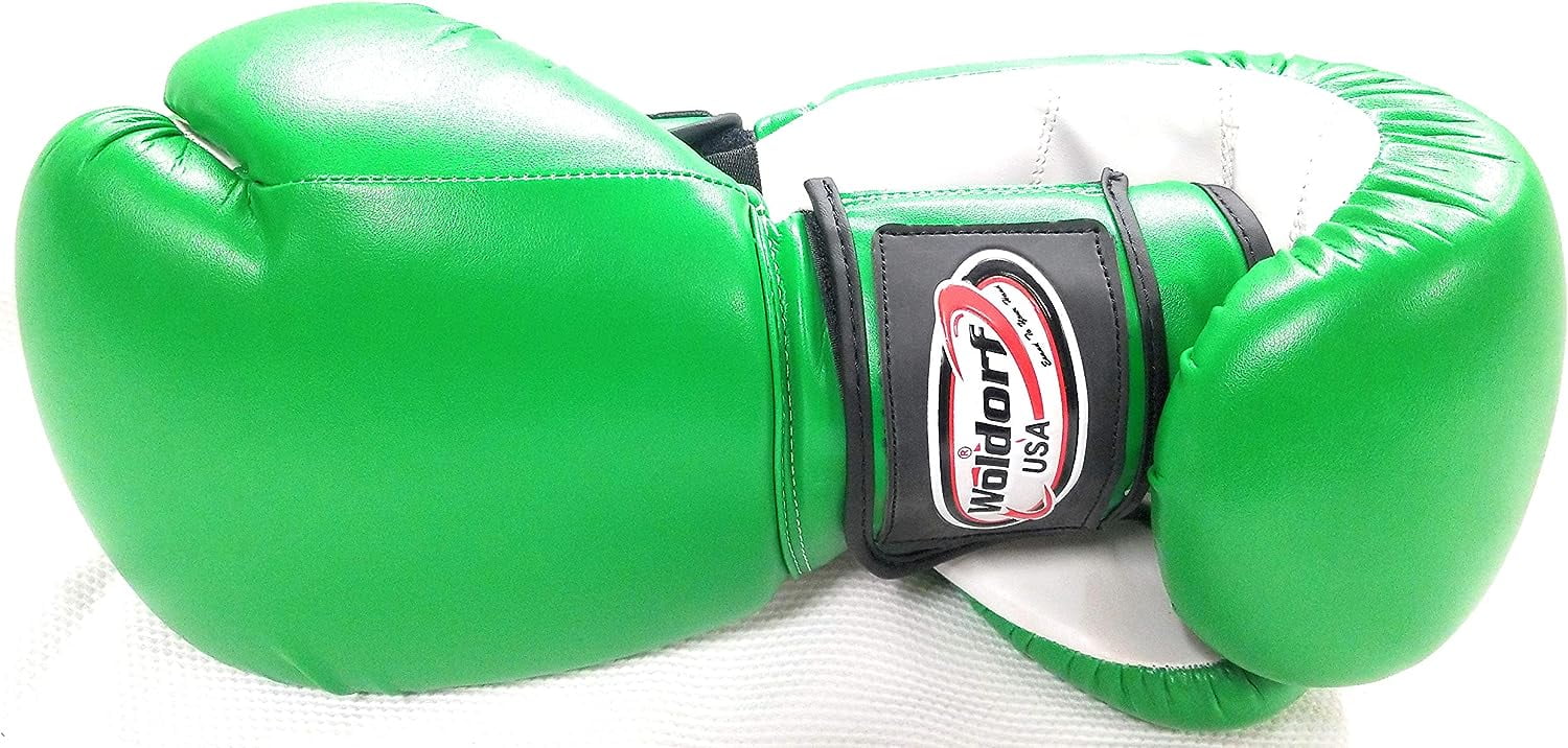 Woldorf USA Boxing Bag Gloves in Vinyl 14oz Green Sparring, Grappling, Kickboxing, Fighting Gloves, Muay Thai Training Gloves, Heavy Bag Speed Punching Gloves.