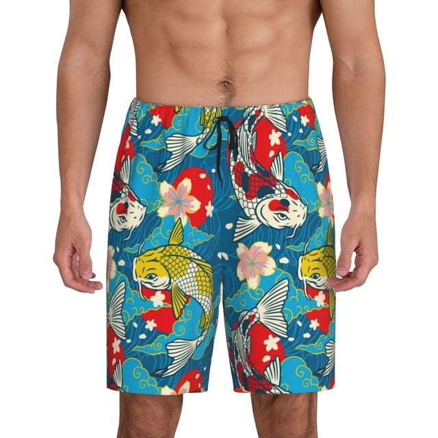 Fotbe Japanese Koi Pantalones Cortos de Pijama para Hombre, Ropa de Dormir, Pantalones de Pijama Cortos para Hombre-X-Large