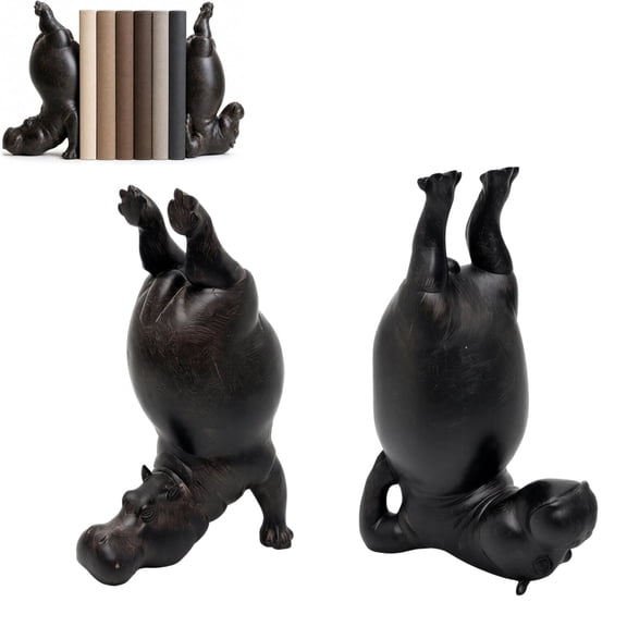 2Pack Hippo Bookends, Creative Decorative Yoga Hippo Book Ends, Resin Heavy Duty Book Ornament Figurine Decor for Shelves, Decorative Boos Stopper Holders for Desk Home Office Farmhouse