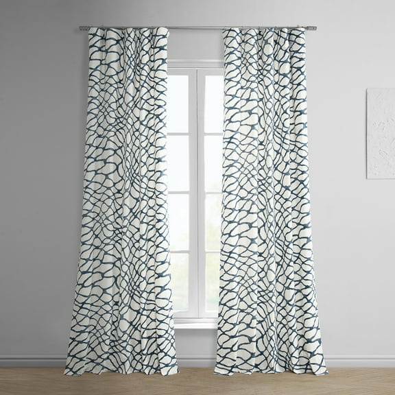 Ellis Blue Printed Cotton Twill Curtain (1 Panel), Ellis Blue, 50W X 84L