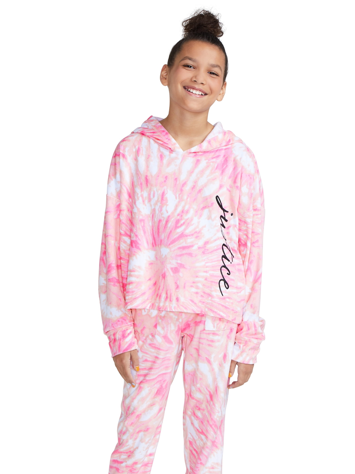 Justice Girls Cropped Long Sleeve Hooded 2-Piece Pajama Set, Sizes 5-18 -  Walmart.com