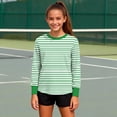 thumbnail image 6 of Long Sleeve T-Shirts for Boys Girls 5-16 Years Crewneck Striped Tops Lightweight Colorblock Casual Spring Fall (13 Years, Green), 6 of 8