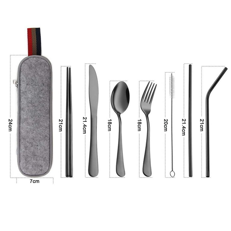 Portable Travel Silverware Set 4 Pieces Stainless Steel Flatware Set, Knife  Fork Spoon Chopsticks Set, Travel Camping Cutlery Set with Neoprene Case,  Reusable Lunch Box Utensils