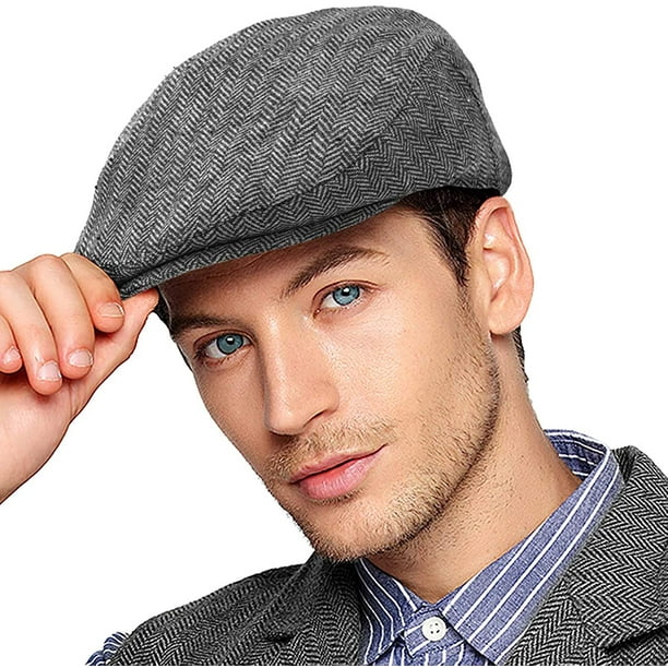 Saich Men Newsboy Cap - Classic Wool Blend Tweed Flat Cap Cabbie Hat Men