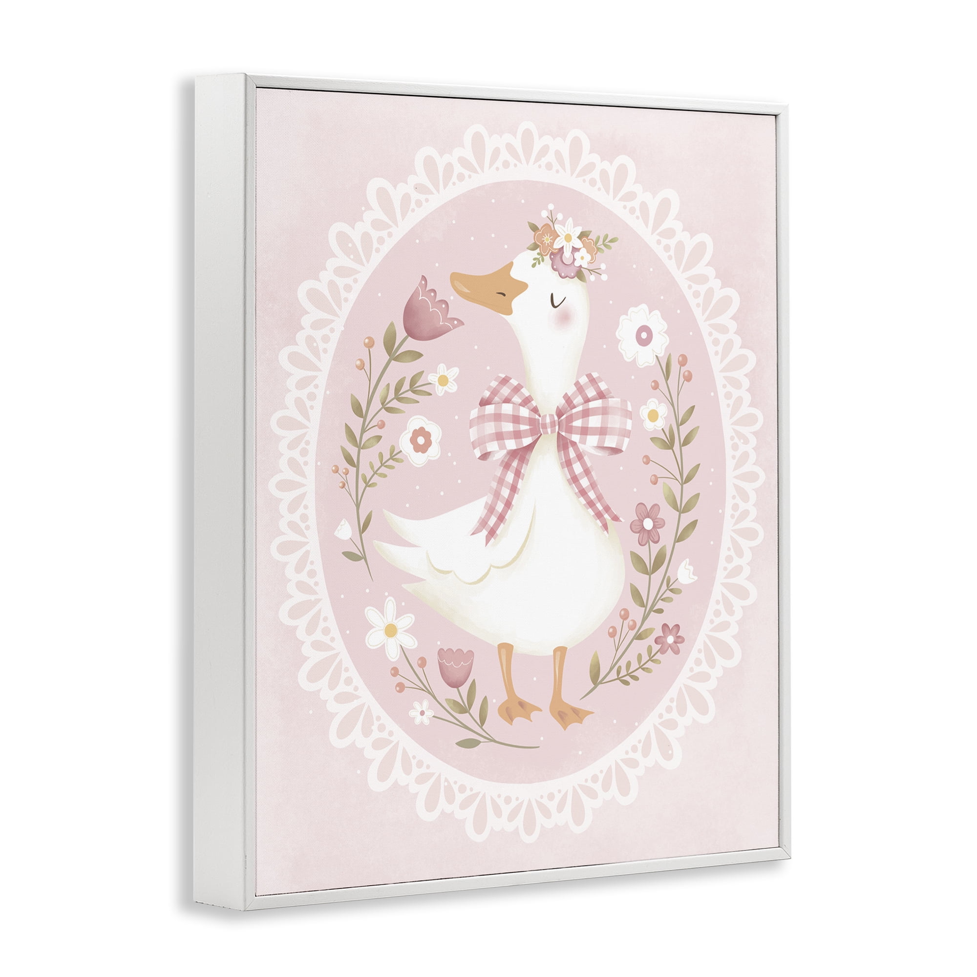 Stupell Industries Pink Floral Spring Goose White Framed Giclee Art, design by Penny Aguilera