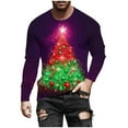 thumbnail image 6 of Feancey Christmas Long Sleeve Tee Shirts for Men Big and Tall Fashion Xmas Tree Print Crewneck Pullover Holiday Casual Loose Tshirts Purple M, 6 of 6