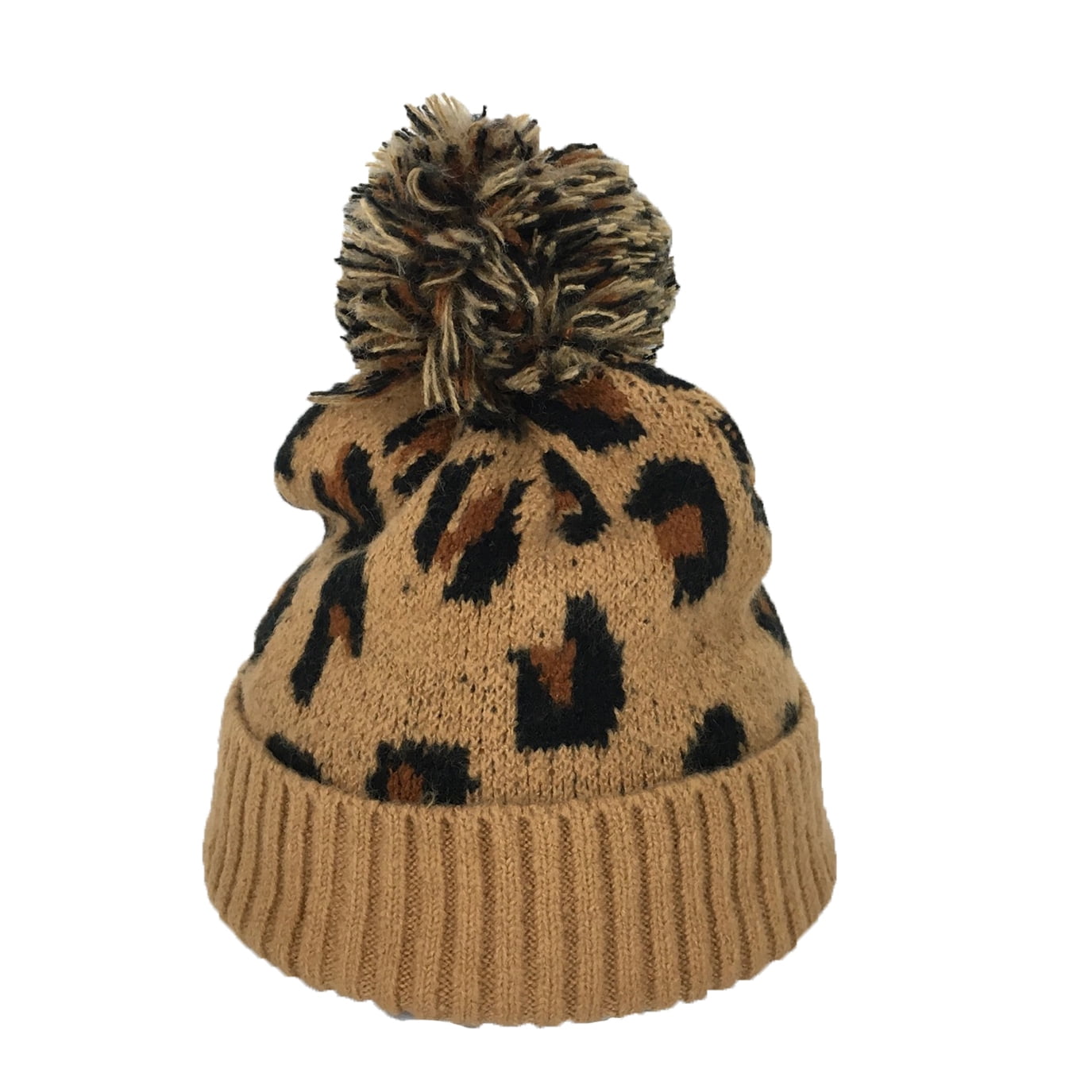 leopard hat with pom pom