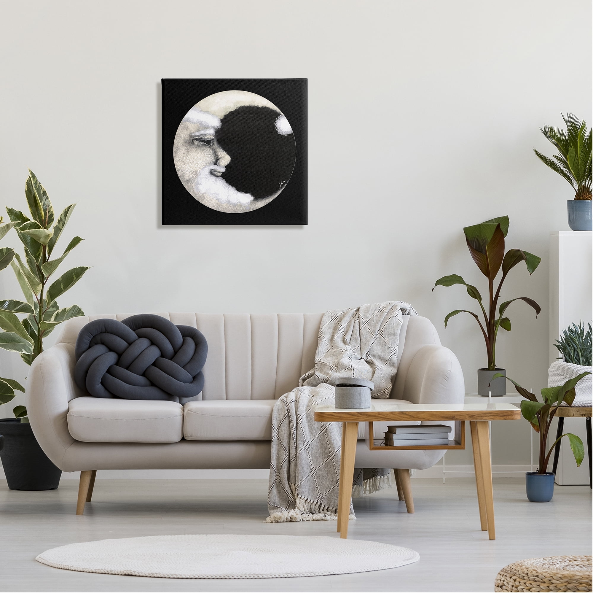 Stupell Smiling Round Moon Face Landscape Painting Gallery Wrapped Canvas Print Wall Art