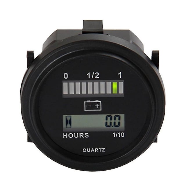 RL-BI004 Battery Monitor with Hour Meter, 12V/24V/36V/48V/72V Lead Acid Battery Compatible, Snap-in Installation, Delay Display & Power-off Memory Functions, TOT/RESET Timing System, Black ABS