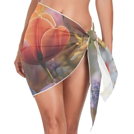 joogoo Wild Flower Butterfly Women s Beach Sarong Bathing Suit Wrap Swimwear Cover Ups L