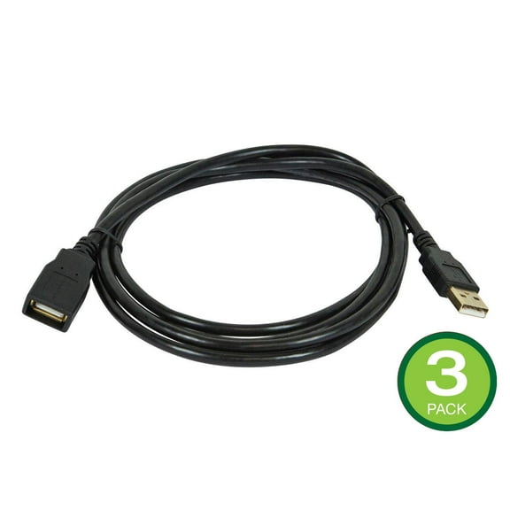Monoprice USB Type-A to USB Type-A Female 2.0 Extension Cable - 6 Feet - Black (3 Pack) 28/24AWG, Gold Plated Connectors
