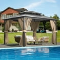 thumbnail image 2 of Outdoor Patio Gazebo Canopy Tent - 13x10ft, Aluminum Alloy + Pc Solar Panel, Double Roof, Suitable for Lawn, Garden, Backyard, and Deck, Khaki Top, 2 of 7