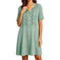 thumbnail image 7 of Bxsruta Women's Embroidered Short Sleeve V Neck Smock Dress Casual A Line Tunic with Pockets Cocktail Length Pull on Loose Fit for Summer Vacation Everyday Wear, 7 of 7